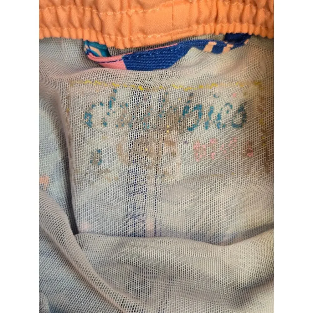 Chubbies Boys Size 5 Shark Print Swim Trunks Blue Orange Lined Board Shorts
